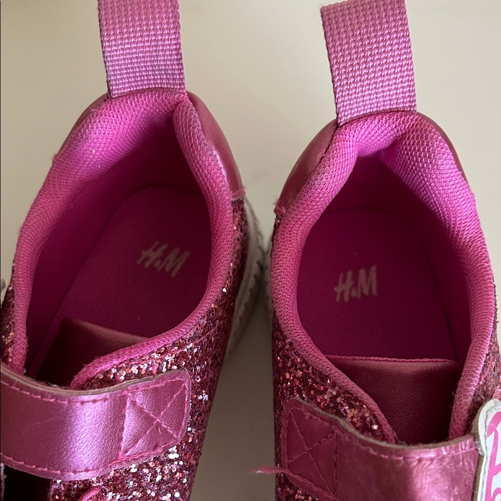 H&M Barbie Sparkling Pink Sneakers Size 13.5 Hook and Loop Closure - Picture 4 of 14